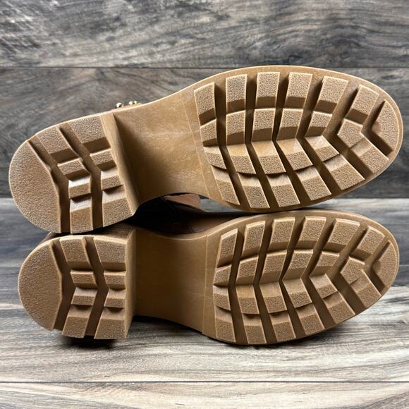 Steve Madden Cordelia 9M Cognac Leather Block Heel Harness Biker Ankle Boot - Picture 9 of 12